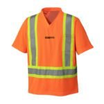 Hi Vis V-Neck Orange Mesh Traffic T-Shirt With Chest Pocket