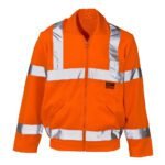 Orange Poly Cotton Hi Vis Winter Work Jacket With Reflective Tape