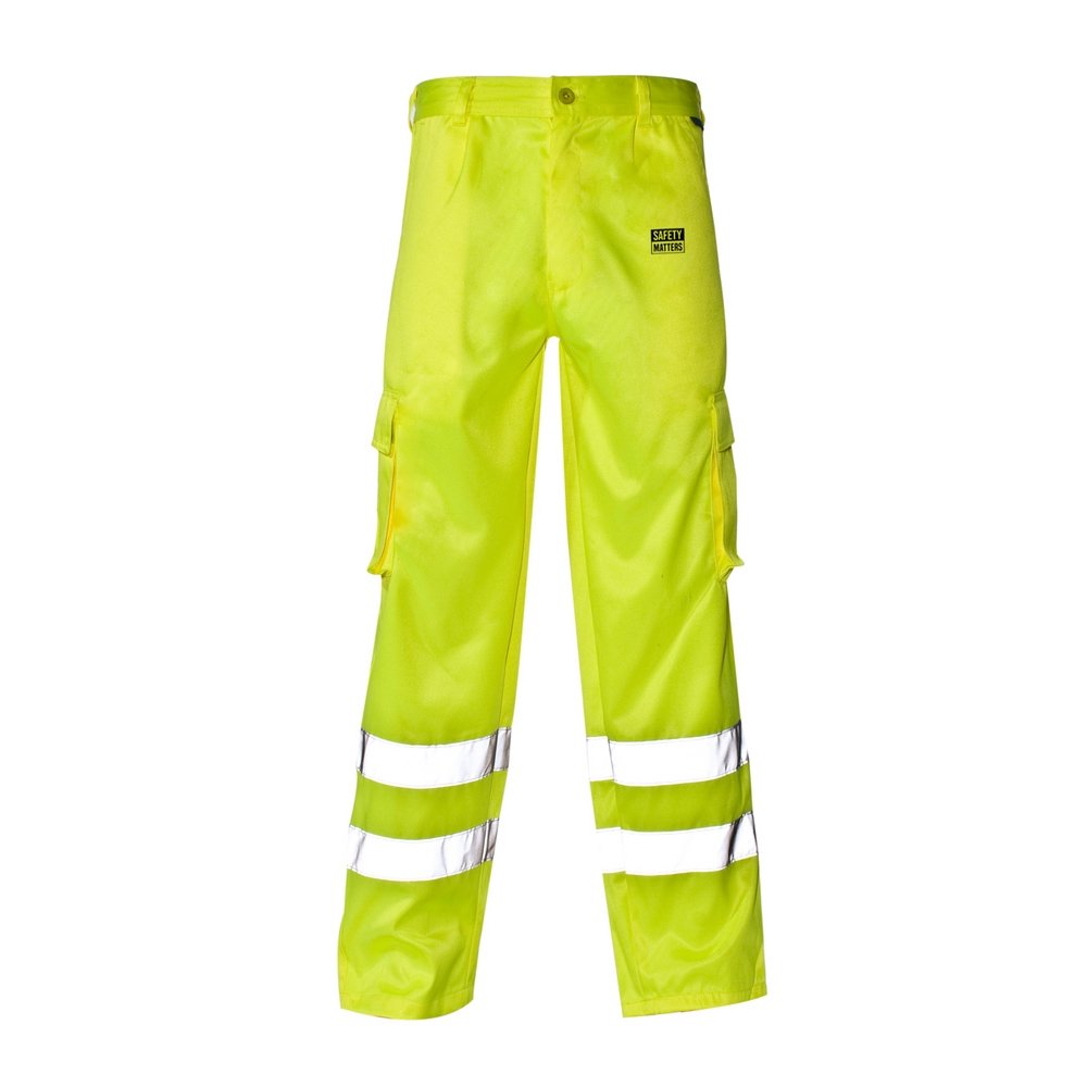 Yellow Hi Vis Cargo Trousers Poly Cotton Fabric with Reflectors