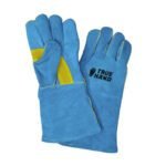 Reinforced Palm Patch Lined Blue Leather Welding Gloves