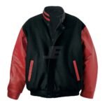 Mens Bomber Style Wool Letterman Jacket With Leather Sleeves