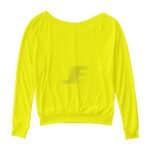 Women Wide Neck Yellow Fluorescent Cotton Fleece Sweatshirt