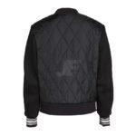 Front Zip Black Quilted Varsity Jacket with Fleece Sleeves