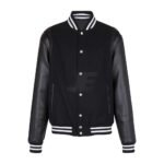 Mens Black & White Artificial Leather Wool College Varsity Jacket