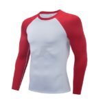 Mens Two Color White & Red Long Sleeve Nylon MMA Rash Guard