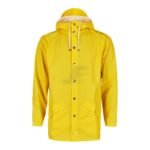 Yellow Front Button Waterproof Hooded Rain Coat
