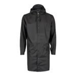 Black Front Button Waterproof Hooded Long Length Rain Coat