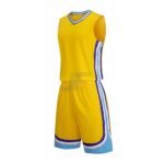 Customized Striped Yellow Birdseye Mesh Basketball Uniform Kit